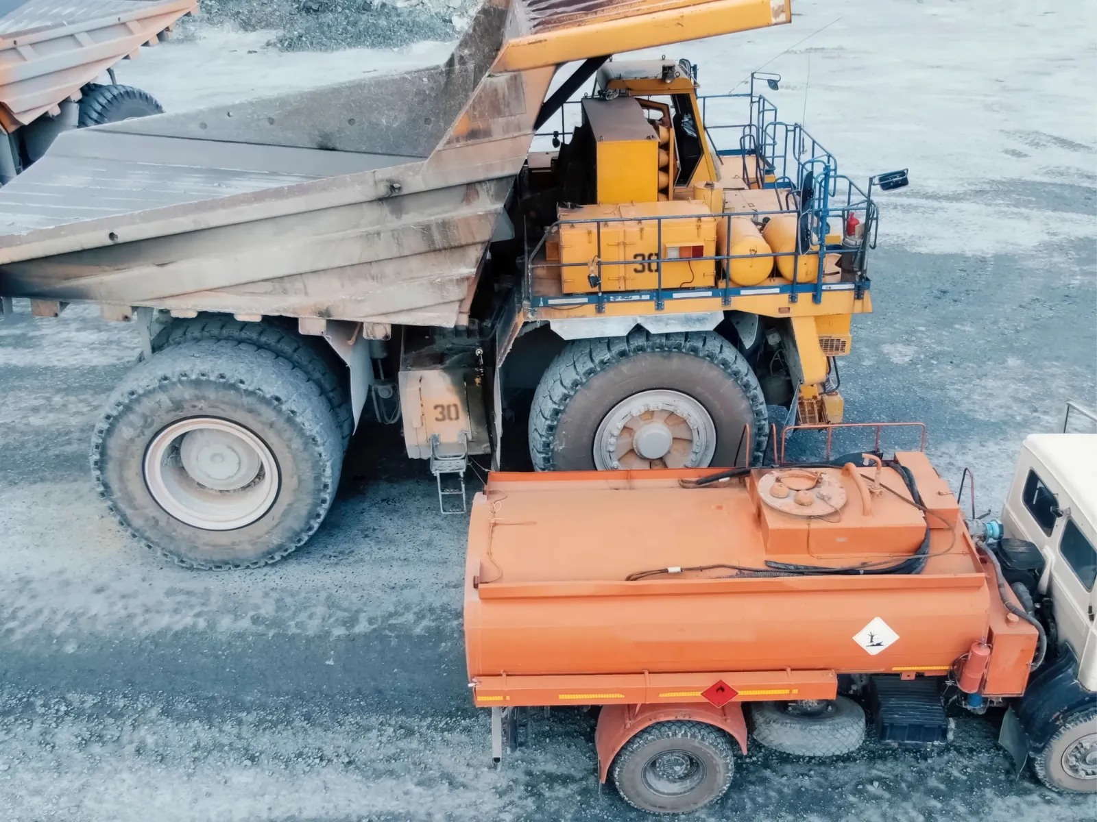 Fuel supply tanker supporting mining operations